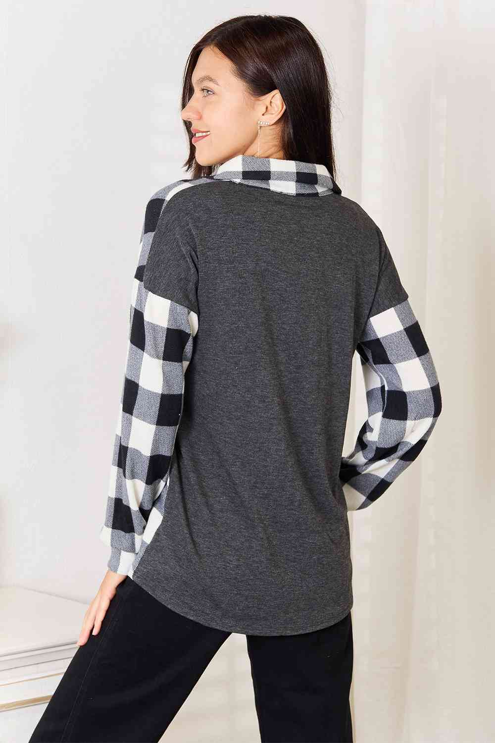 Solid Plaid Contrast Shacket