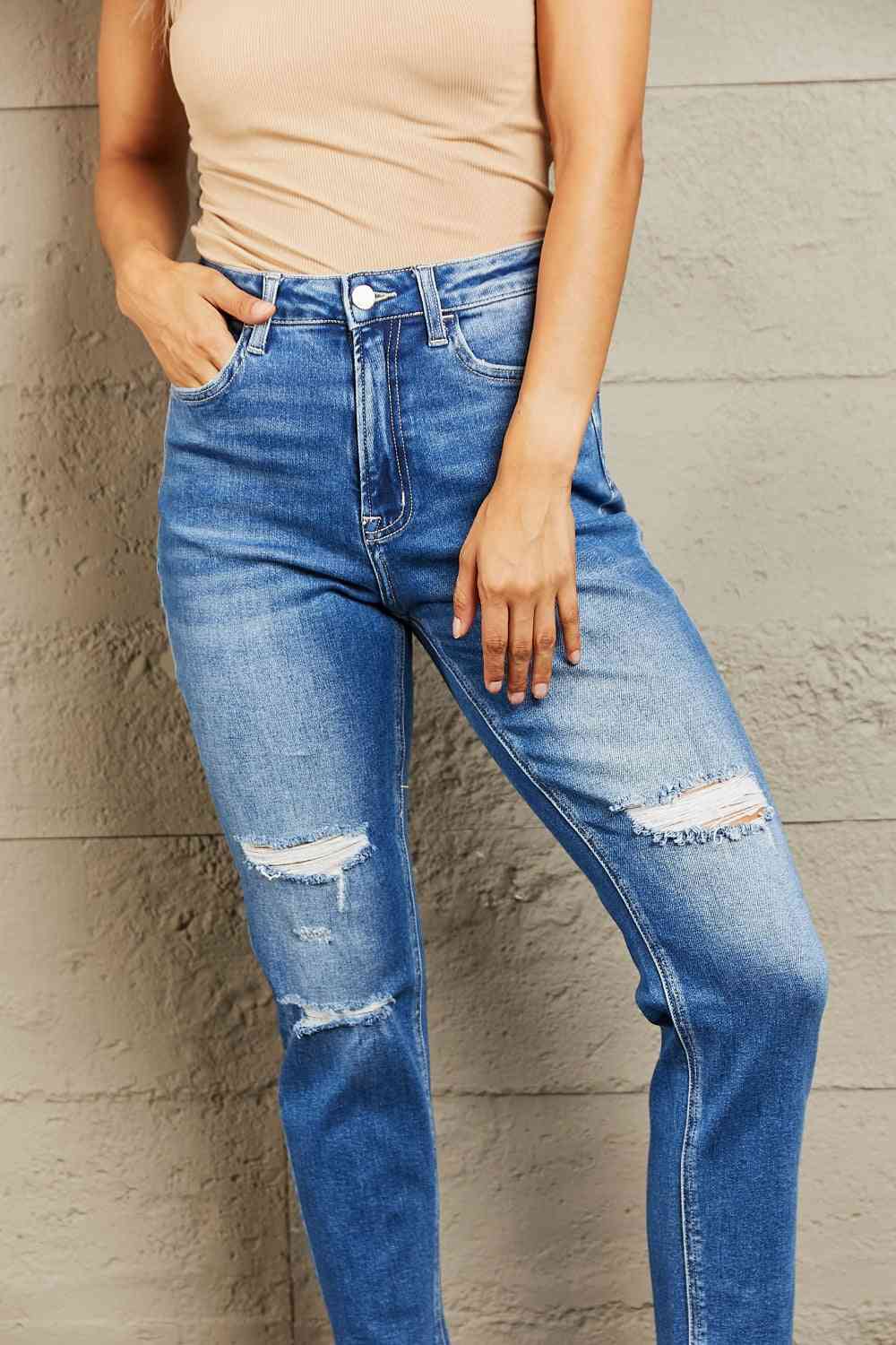 High Waisted Cropped Dad Jeans