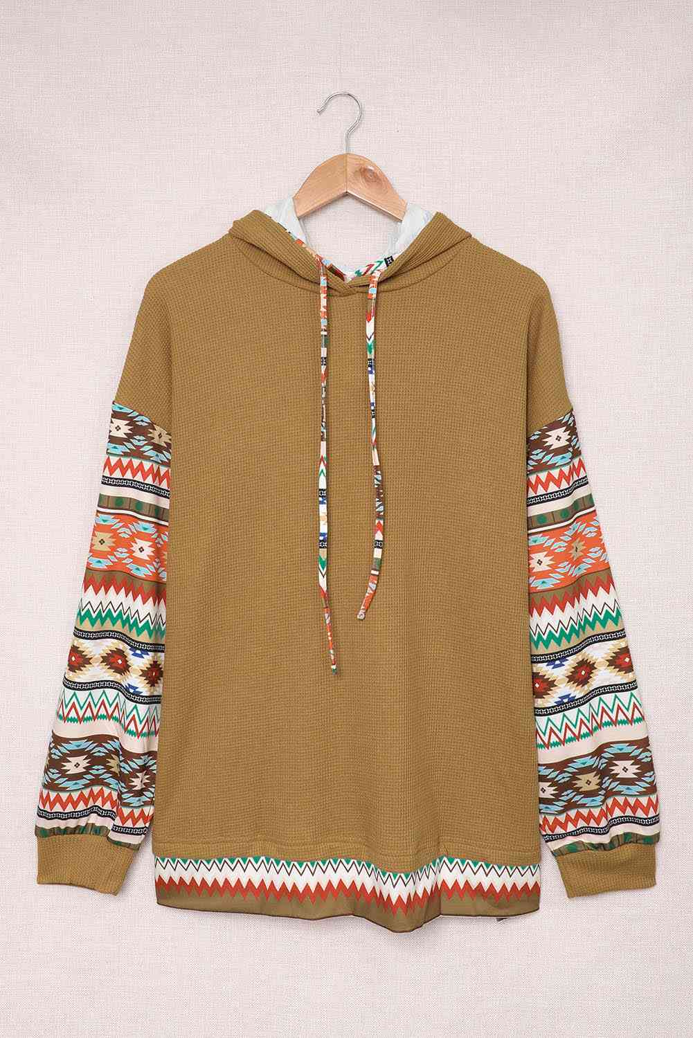 Plus Size Printed Side Slit Waffle-Knit Hoodie