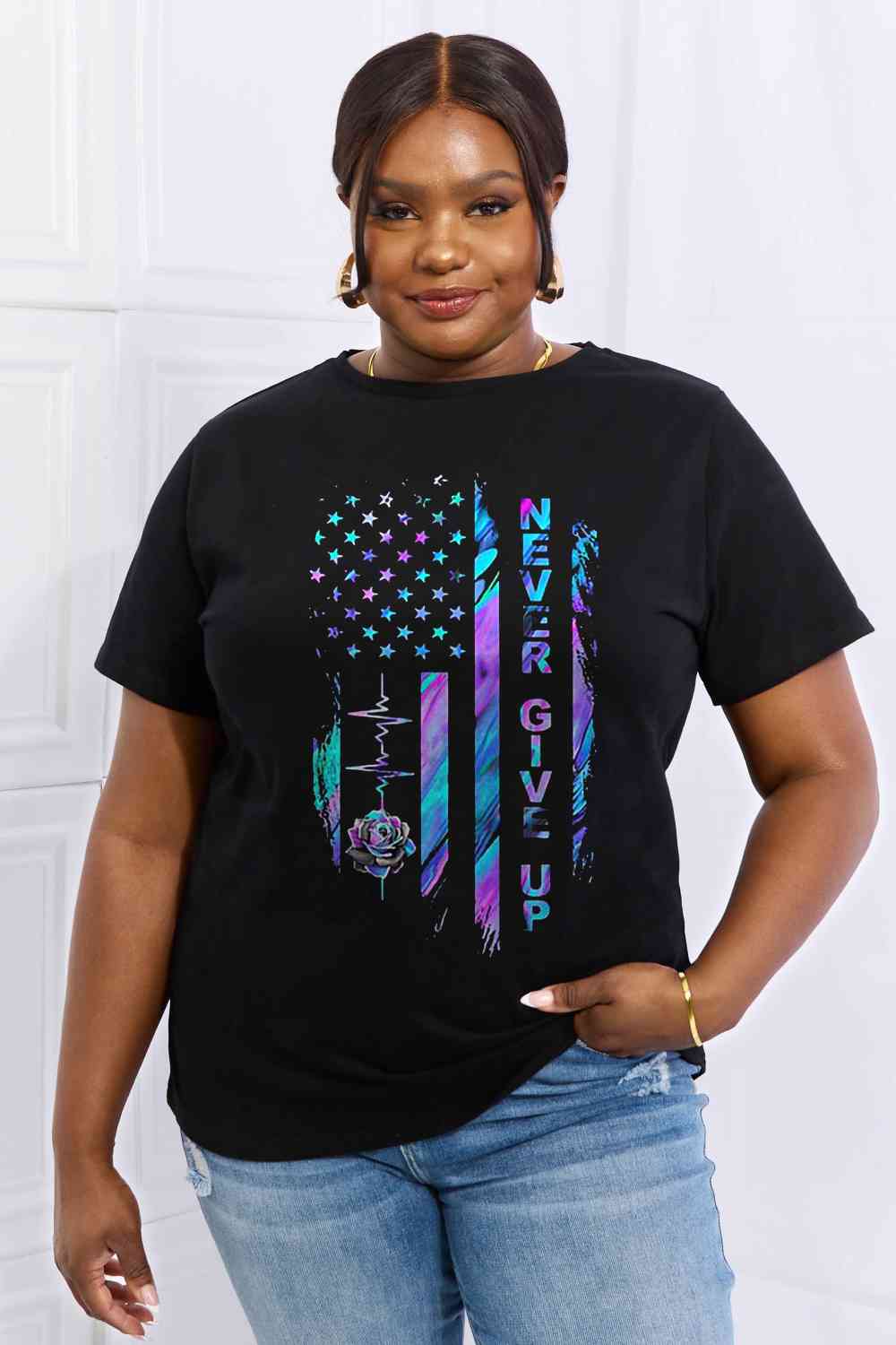 Simply Love Simply Love Full Size NEVER GIVE UP Graphic Cotton Tee