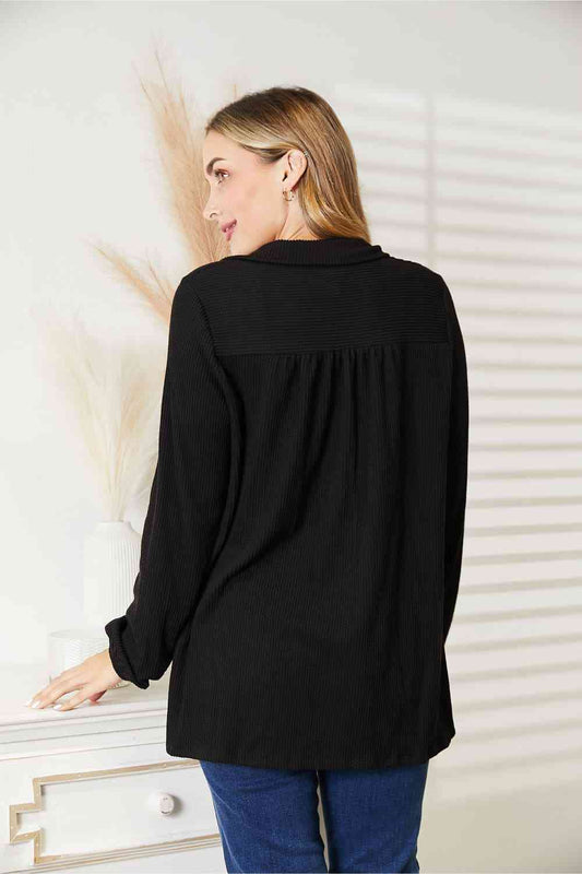 Long Sleeve Ribbed Blouse