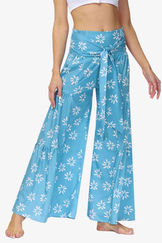 Floral Tie-Waist Tiered Culottes