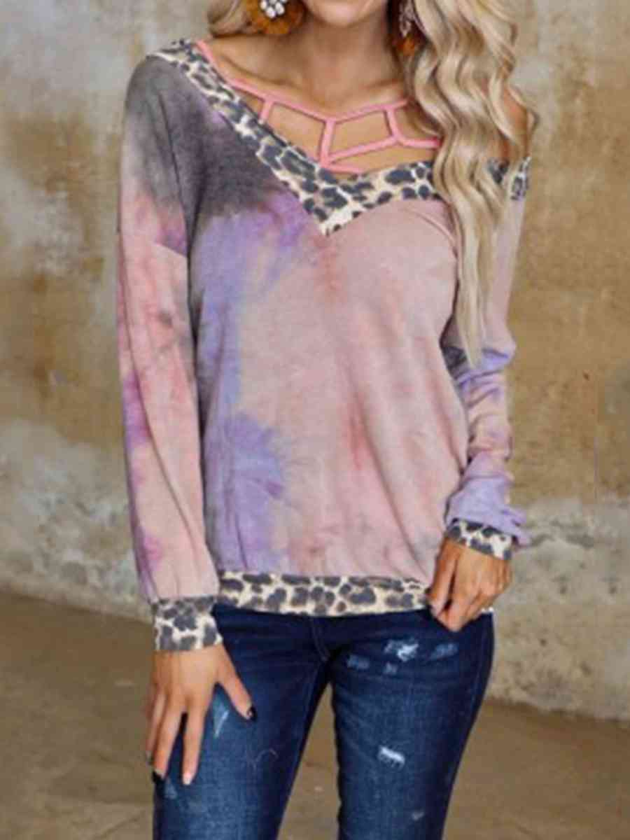 Plaid Leopard V-Neck Sweatshirt