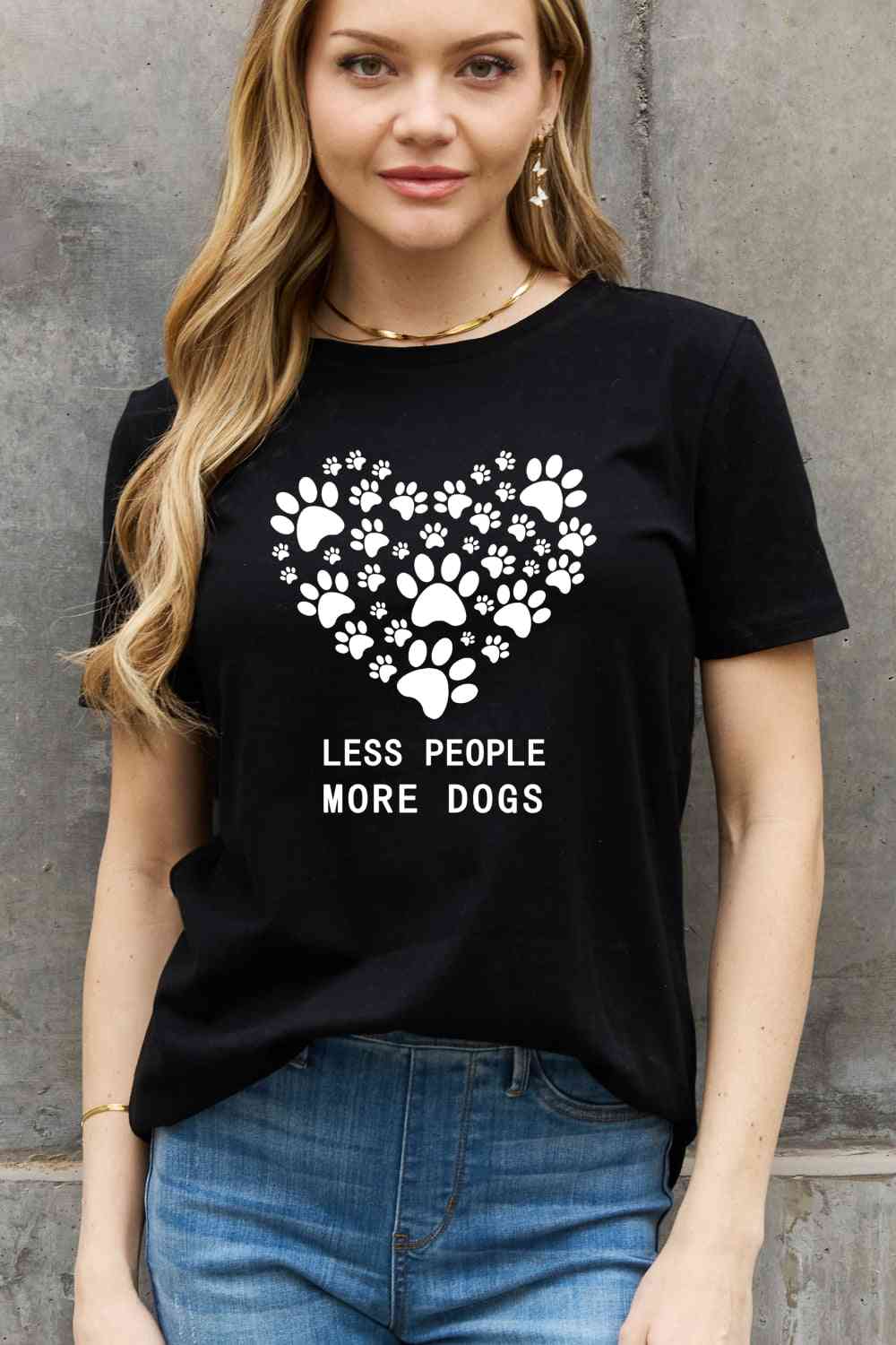 Simply Love Simply Love Full Size LESS PEOPLE MORE DOGS Heart Graphic Cotton Tee