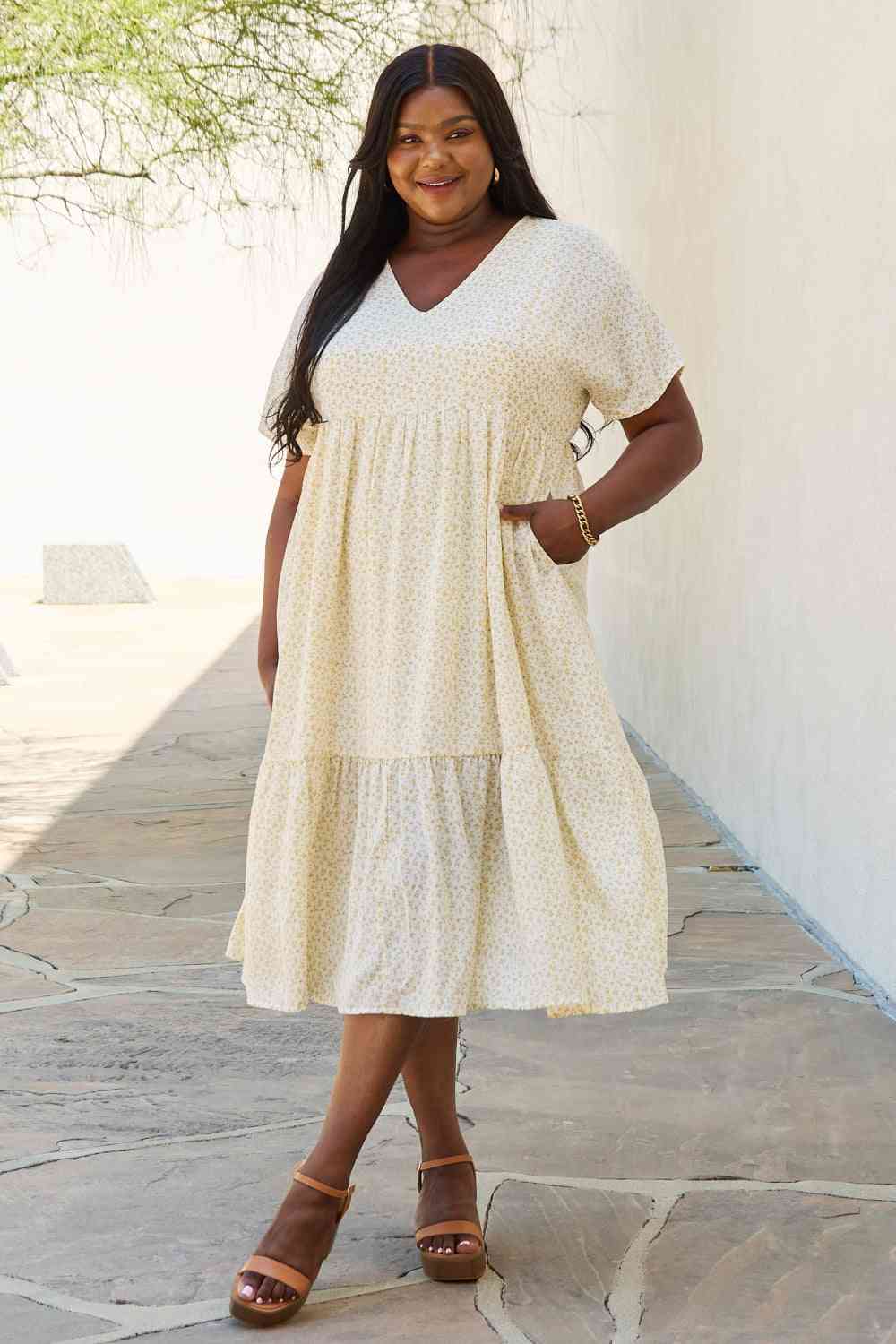 Spring Baby Kimono Sleeve Midi Dress in Cream