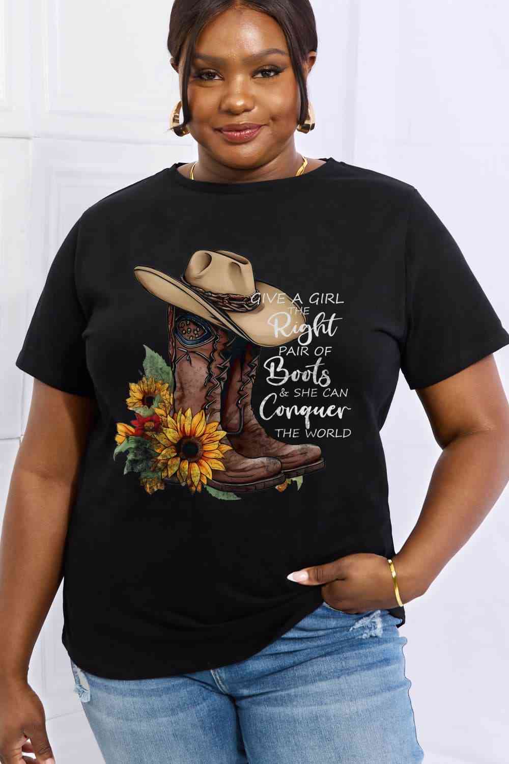 Simply Love Full Size Cowboy Hat & Boots Graphic Cotton Tee