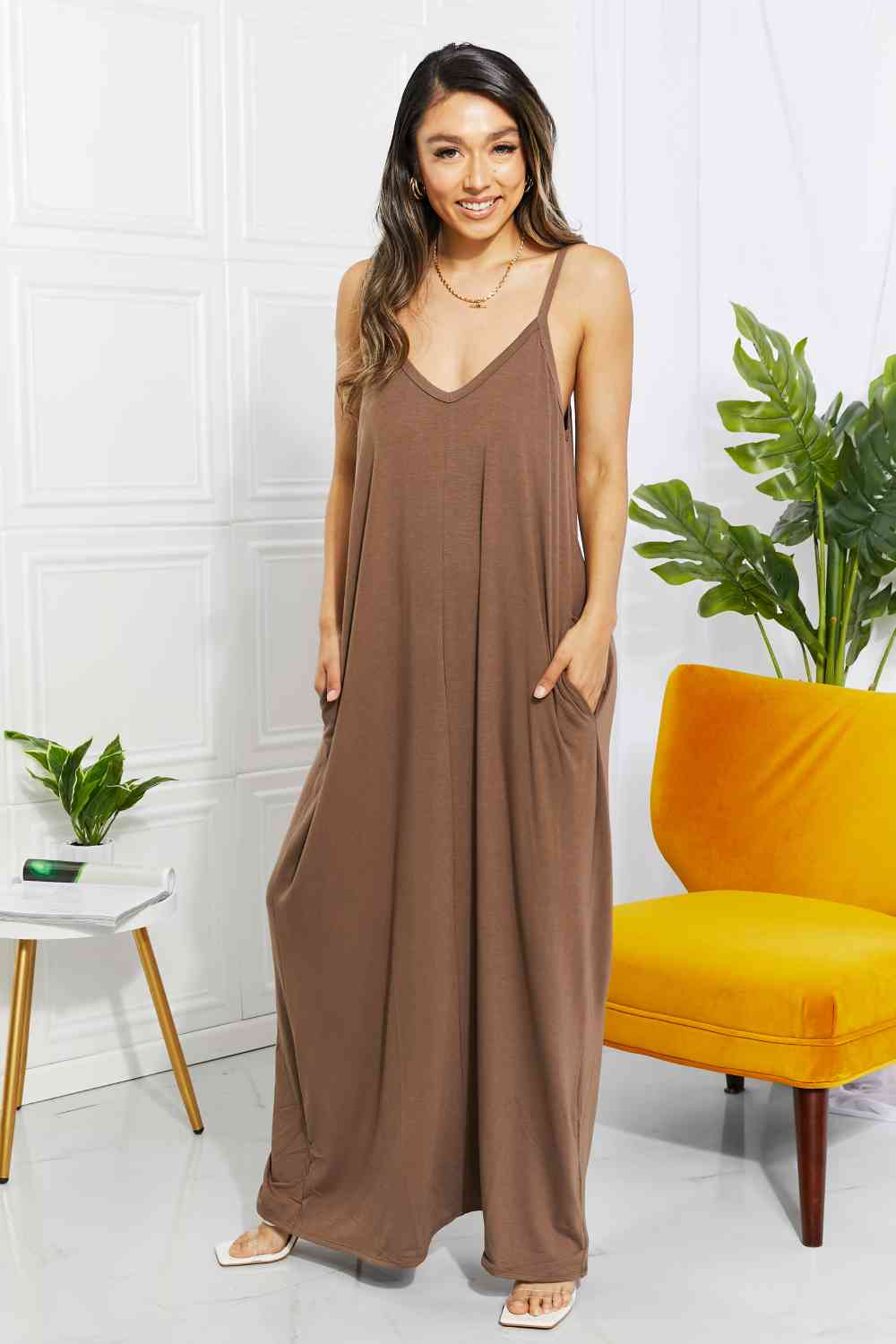 Beach Vibes Cami Maxi Dress in Mocha