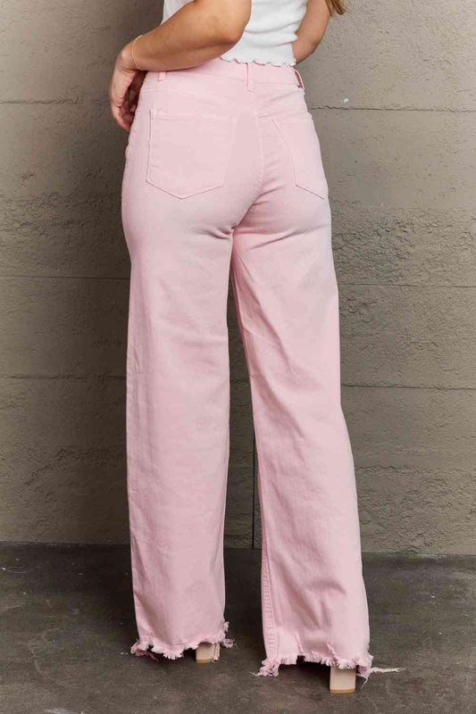 Raelene High Waist Wide Leg Jeans in Light Pink