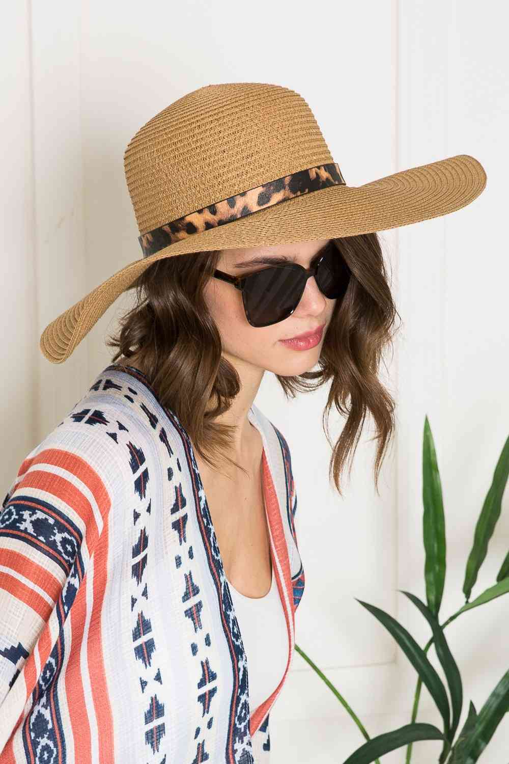 Printed Belt Sunhat in Beige