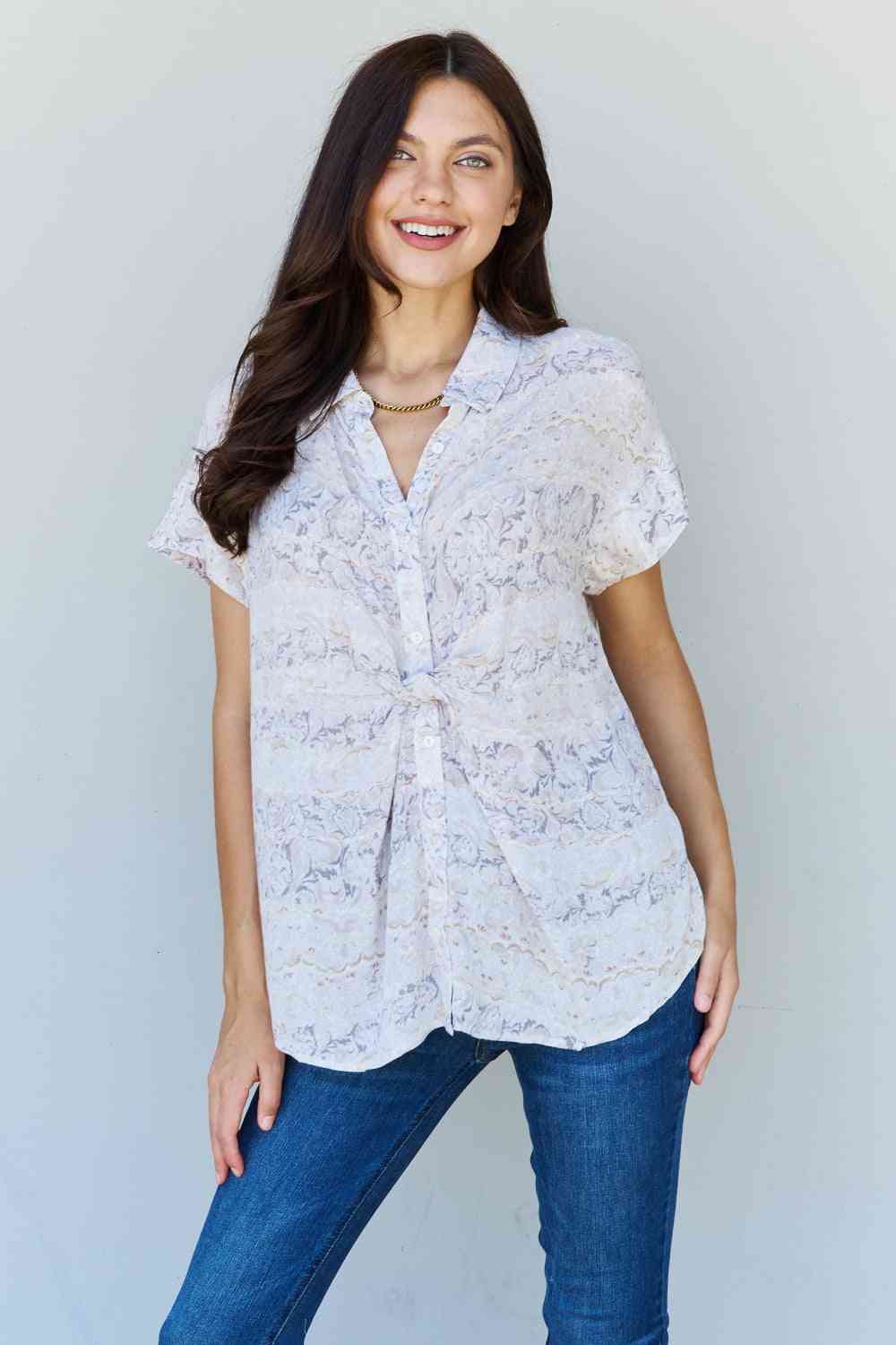 Full Size Floral Paisley Print Twist Tunic Top