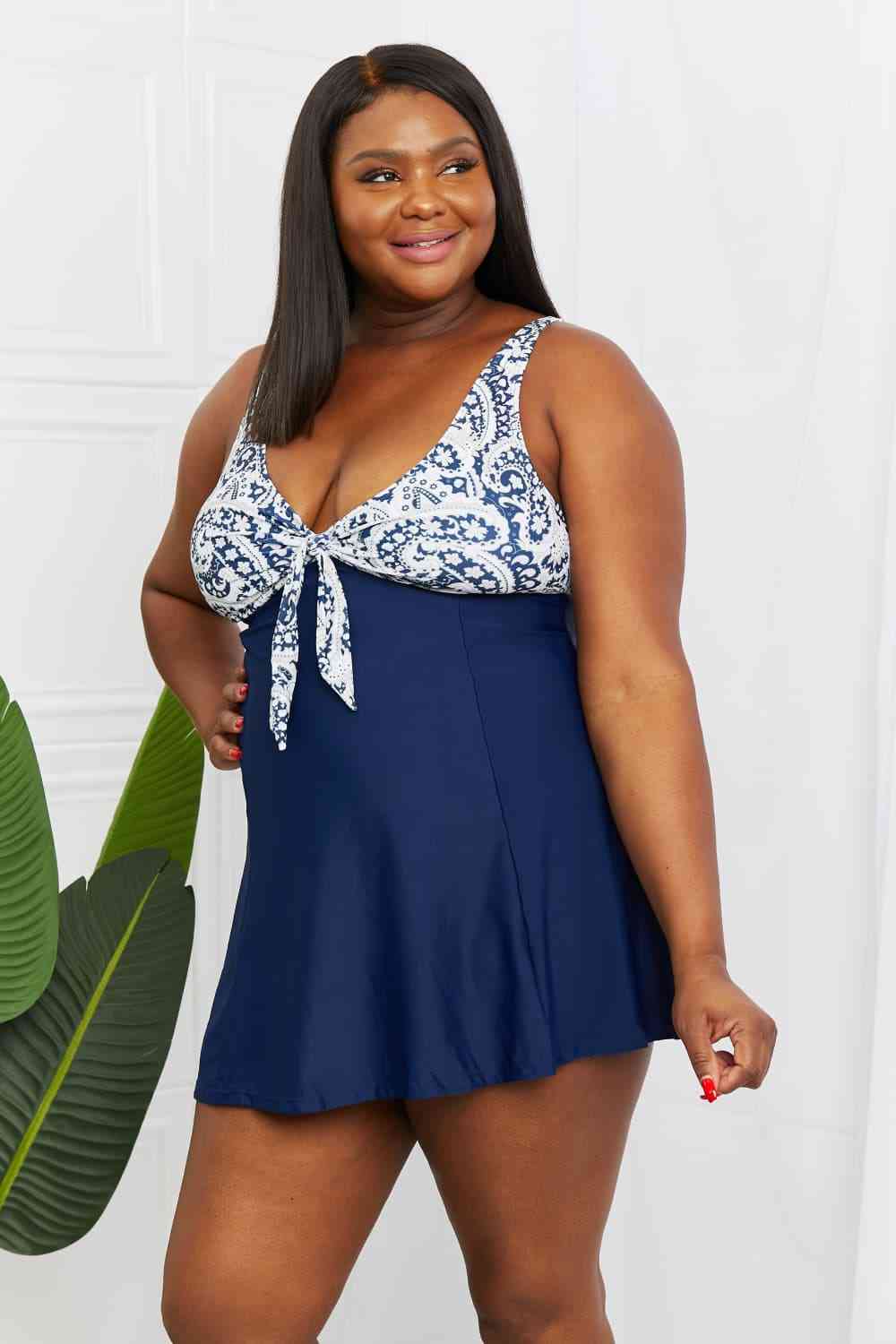 Sail With Me V-Neck Swim Dress in Paisley Navy