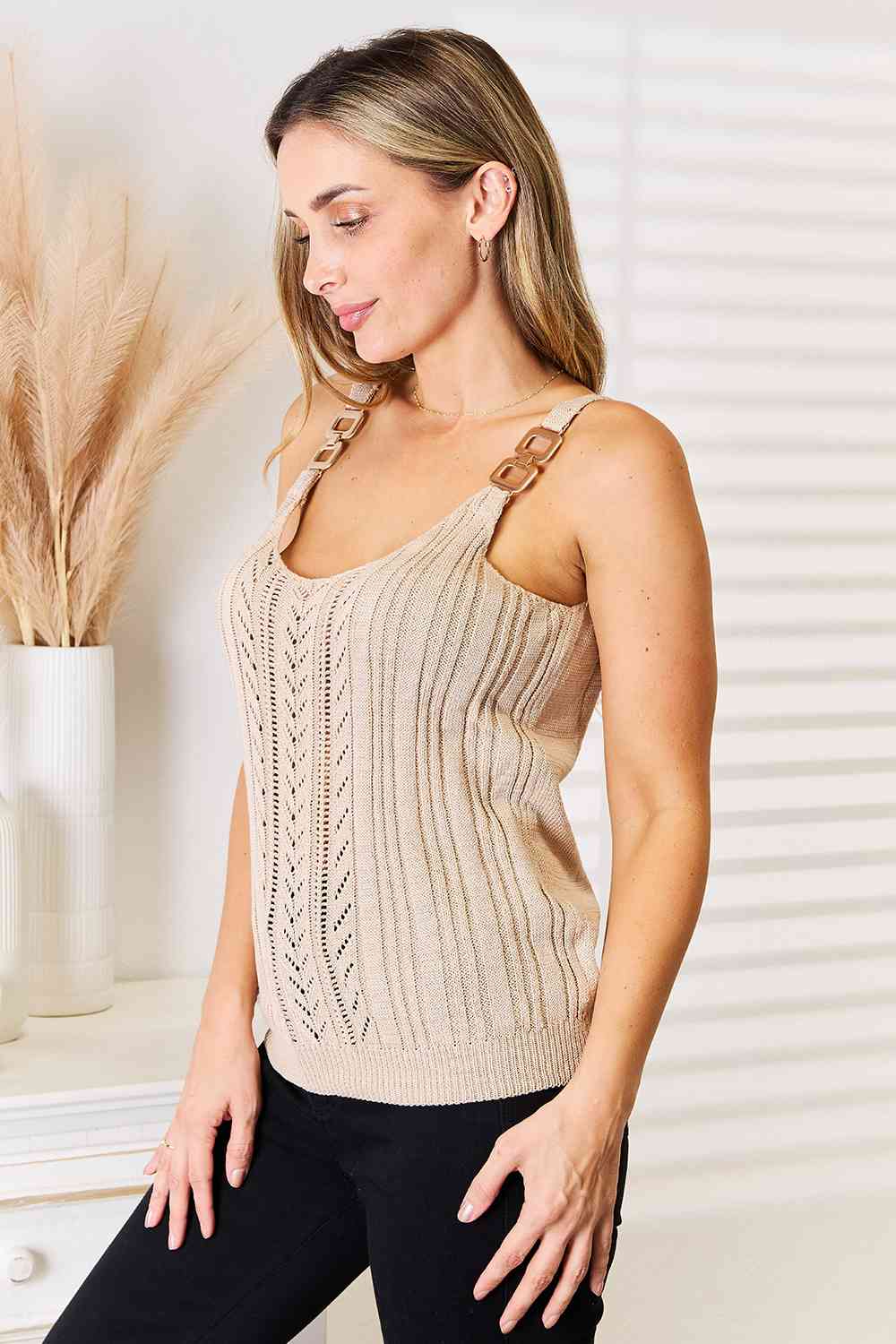 Openwork Scoop Neck Knit Tank Top