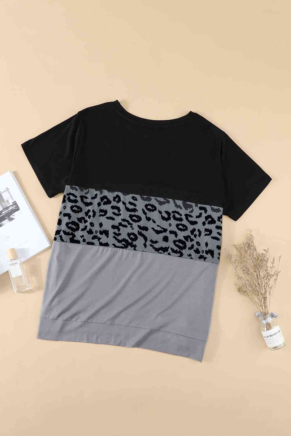 Plus Size Leopard Color Block T-Shirt