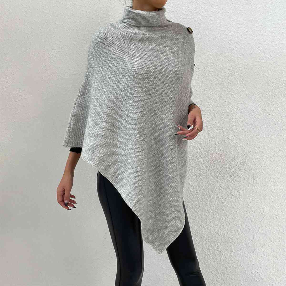 Turtleneck Buttoned Poncho