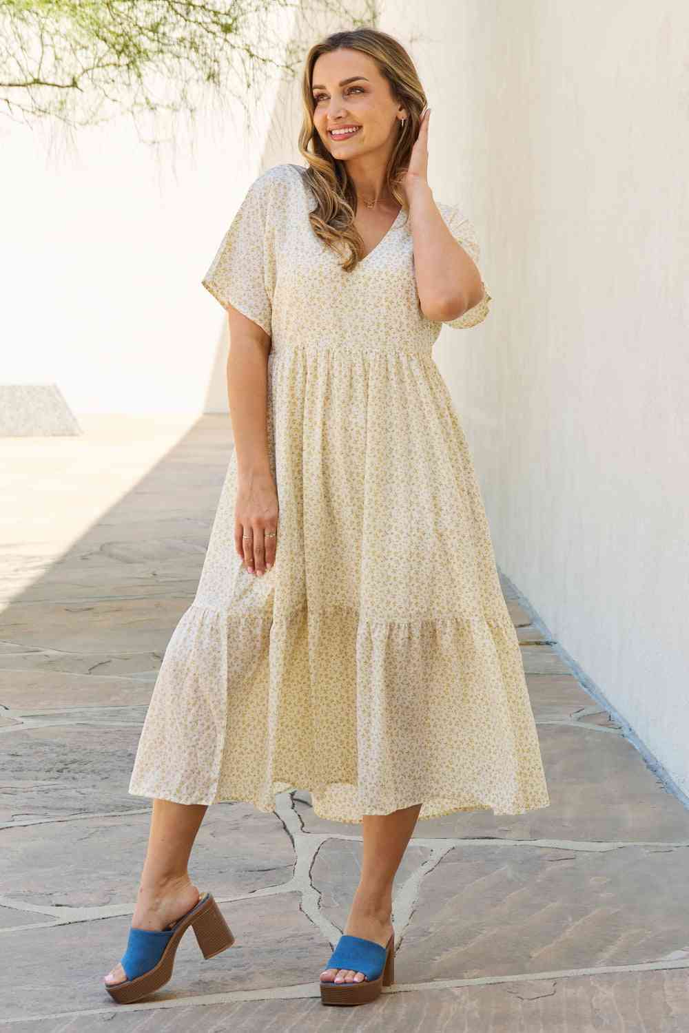 Spring Baby Kimono Sleeve Midi Dress in Cream