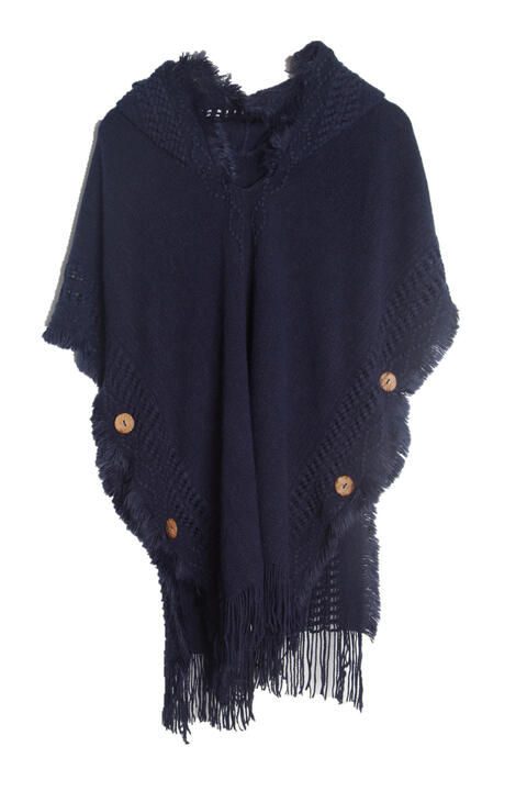 Fringe Hem Hooded Poncho