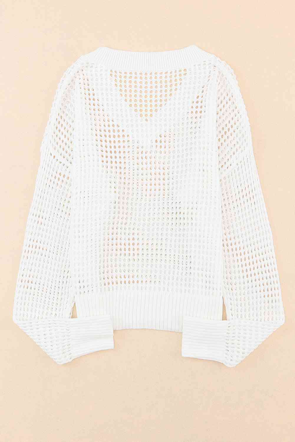 Openwork V-Neck Dropped Shoulder Knit Top