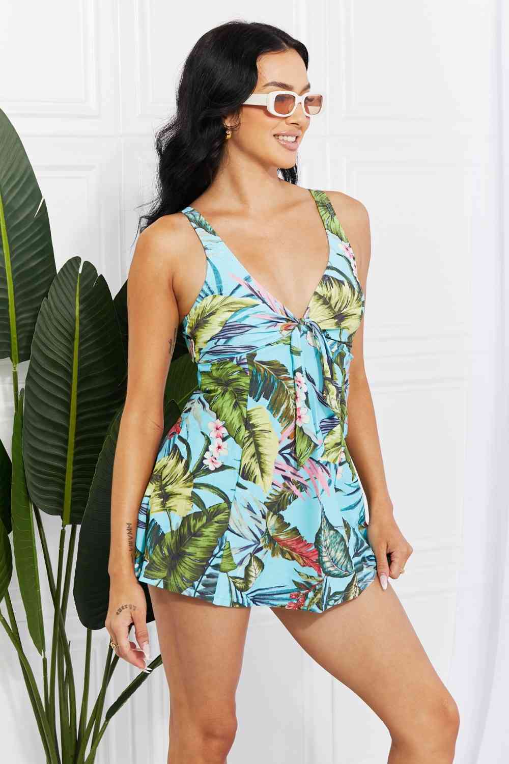 Sail With Me V-Neck Swim Dress in Turquoise