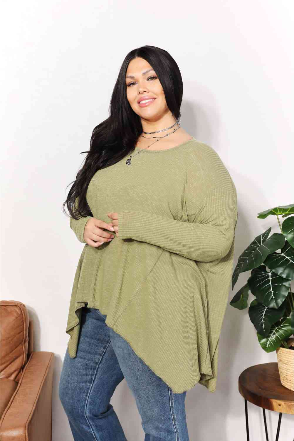 Oversized Super Soft Rib Layering Top with a Sharkbite Hem and Round Neck