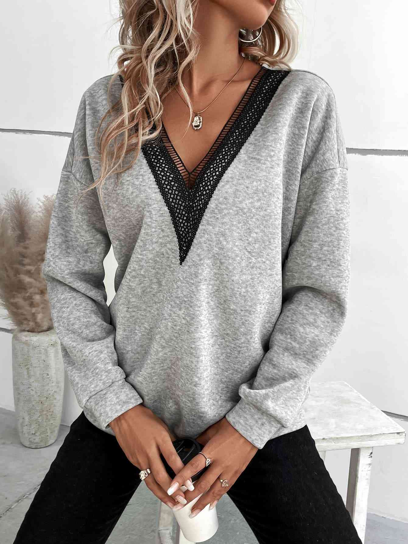 V-Neck Dropped Shoulder Sweatshirt