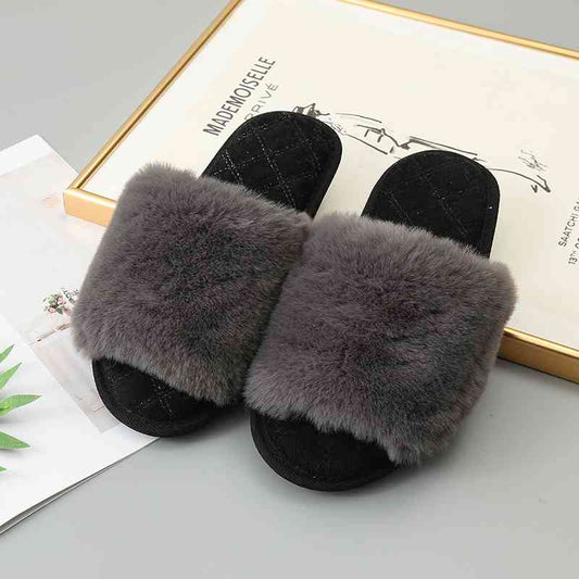 Faux Fur Open Toe Slippers