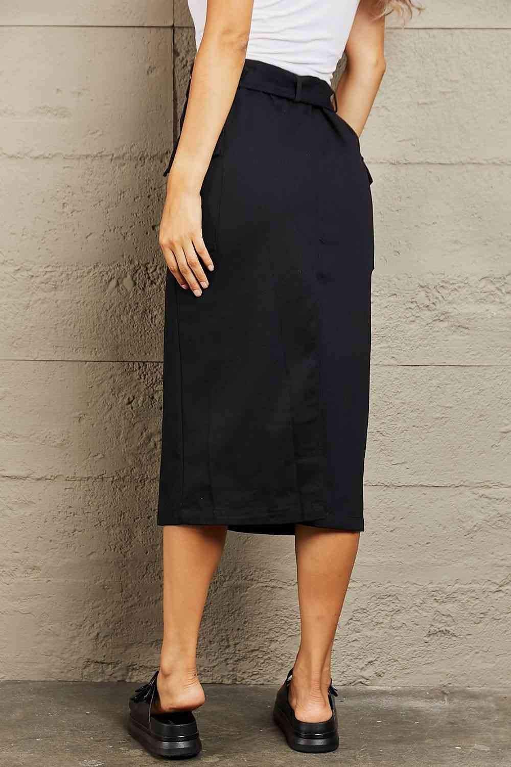 Professional Poise Buckled Midi Skirt