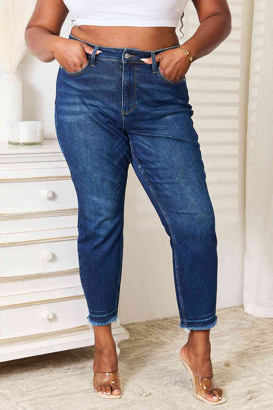 High Waist Released Hem Slit Jeans