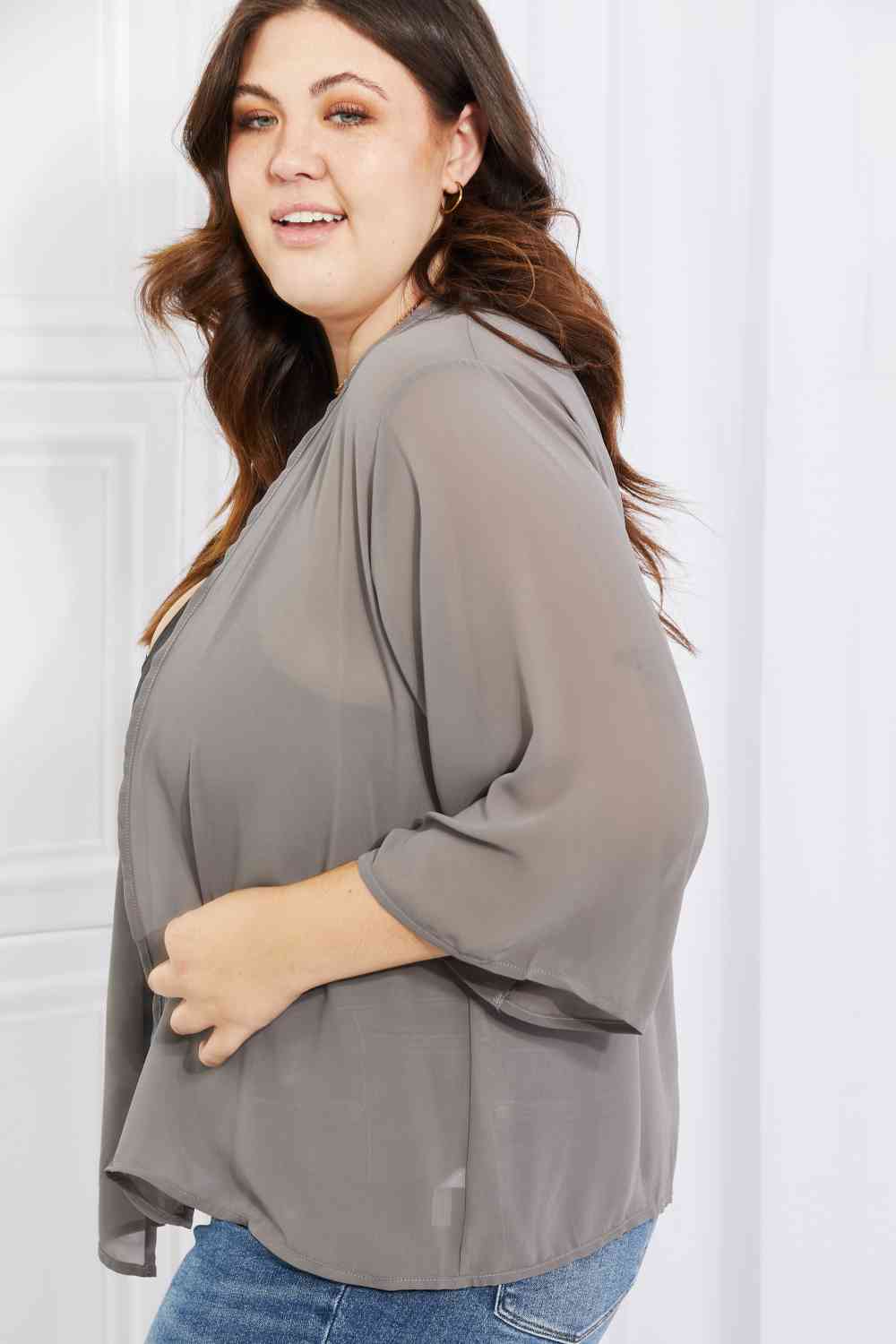 Just Breathe Chiffon Kimono in Grey