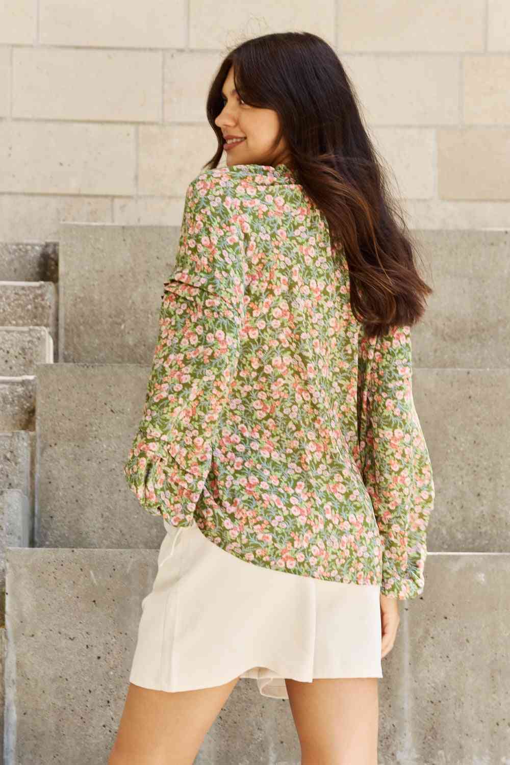 She's Blossoming Balloon Sleeve Floral Blouse