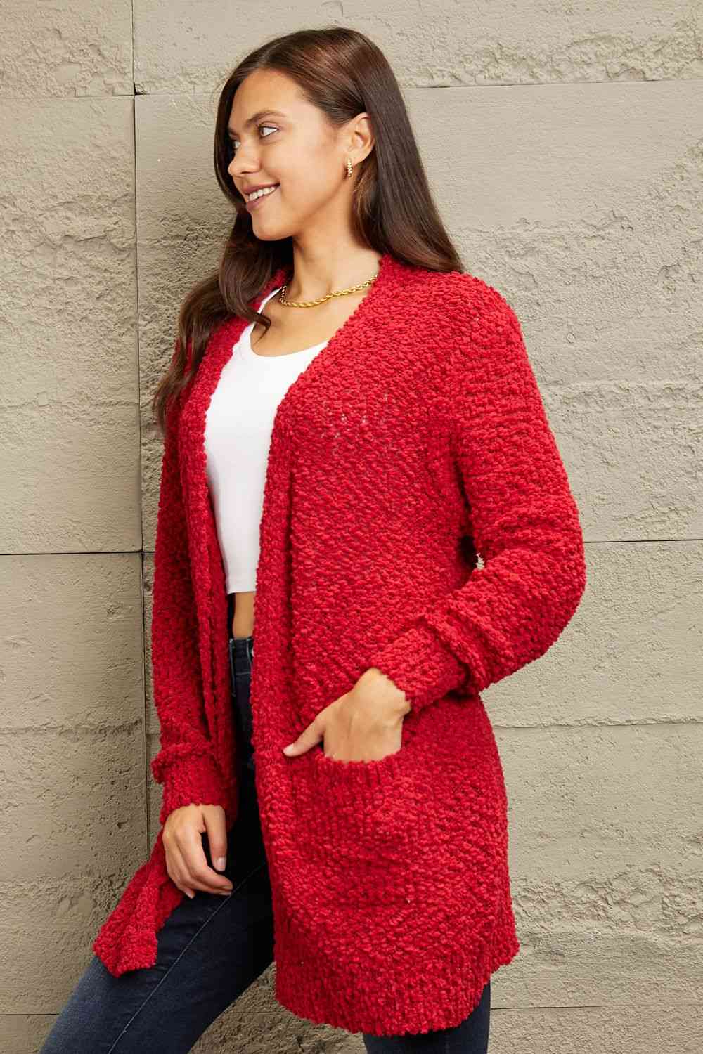 Falling For You Open Front Popcorn Cardigan