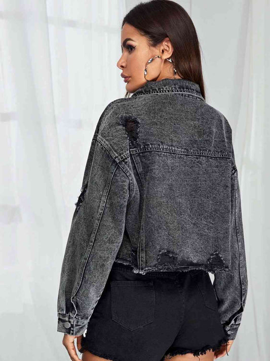 Dropped Shoulder Collared Neck Denim Jacket