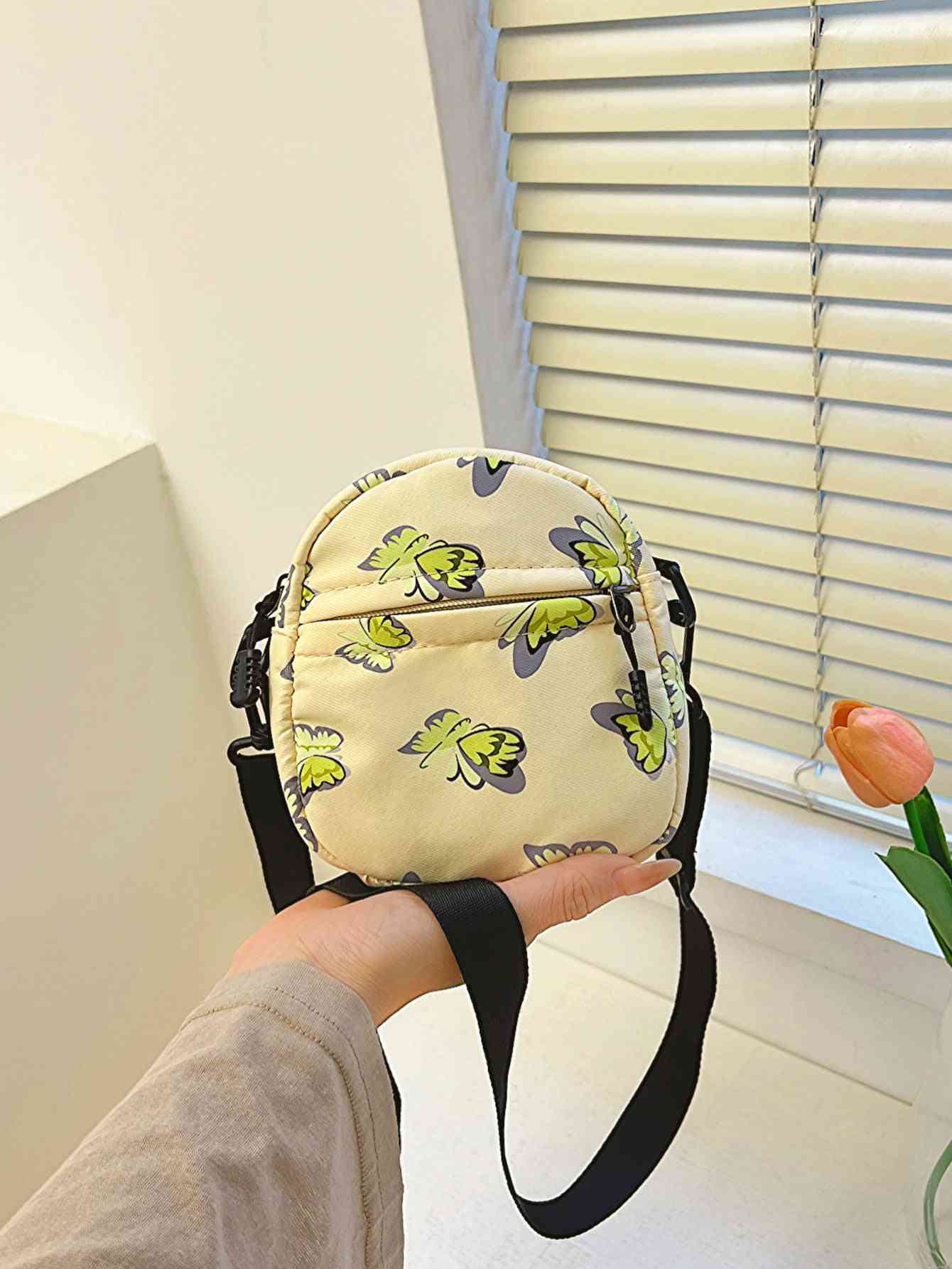 Butterfly Print Polyester Shoulder Bag