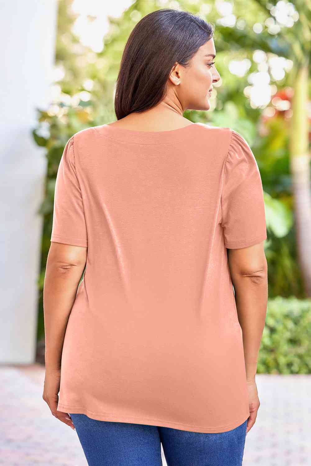 Plus Size Square Neck Puff Sleeve Tee