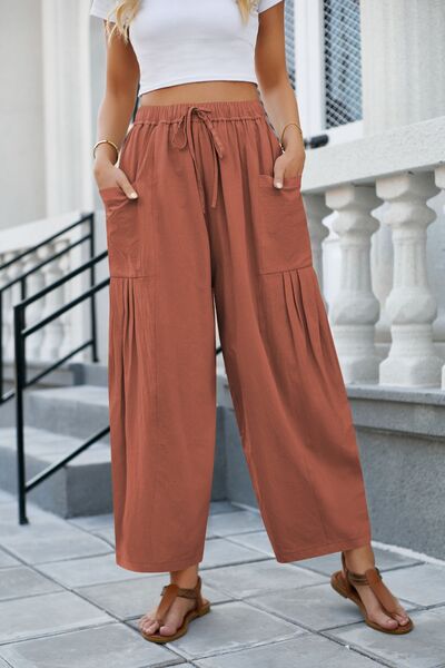 Drawstring Pocketed Wide Leg Pant