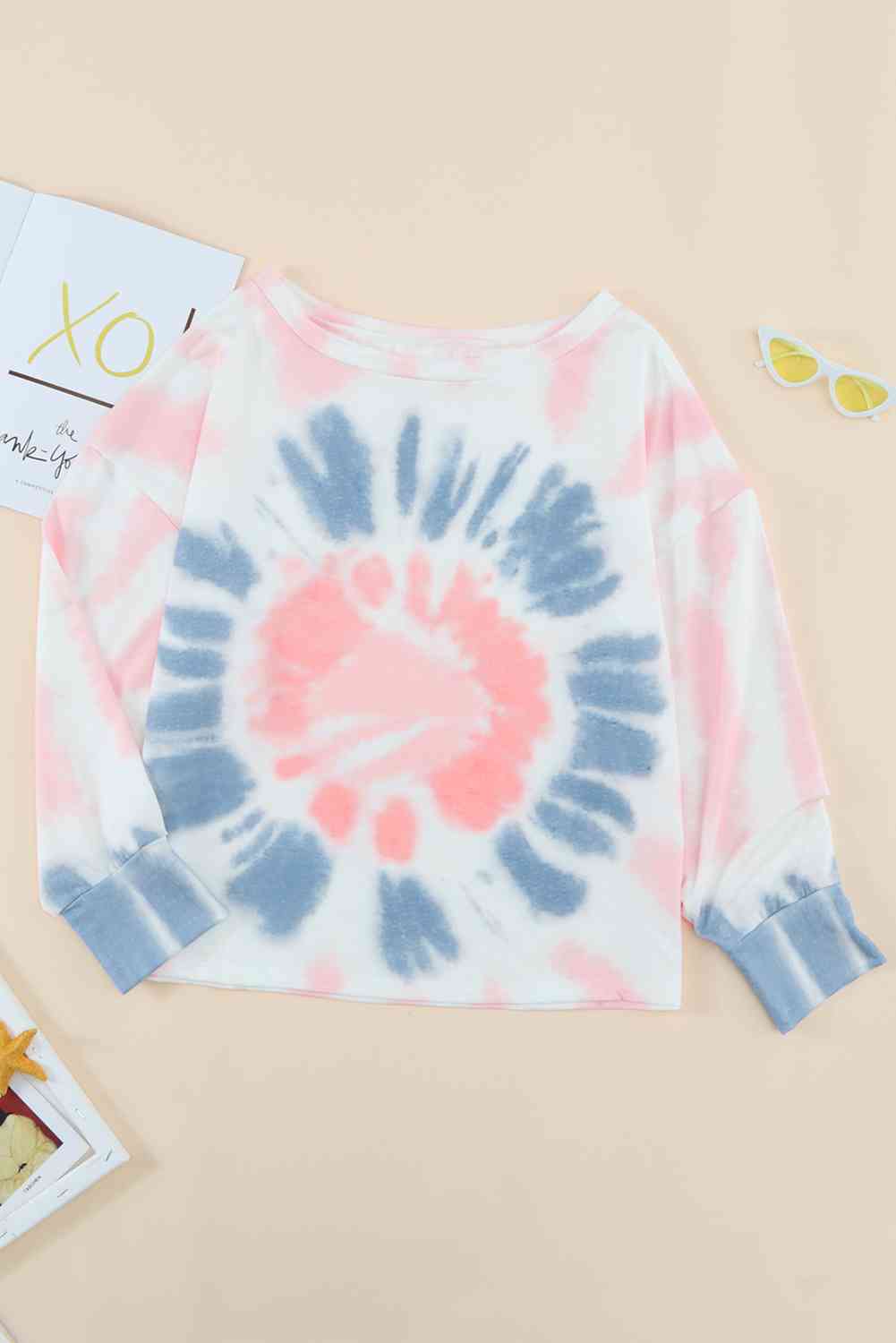 Tie-Dye Boat Neck Batwing Sleeve Tee