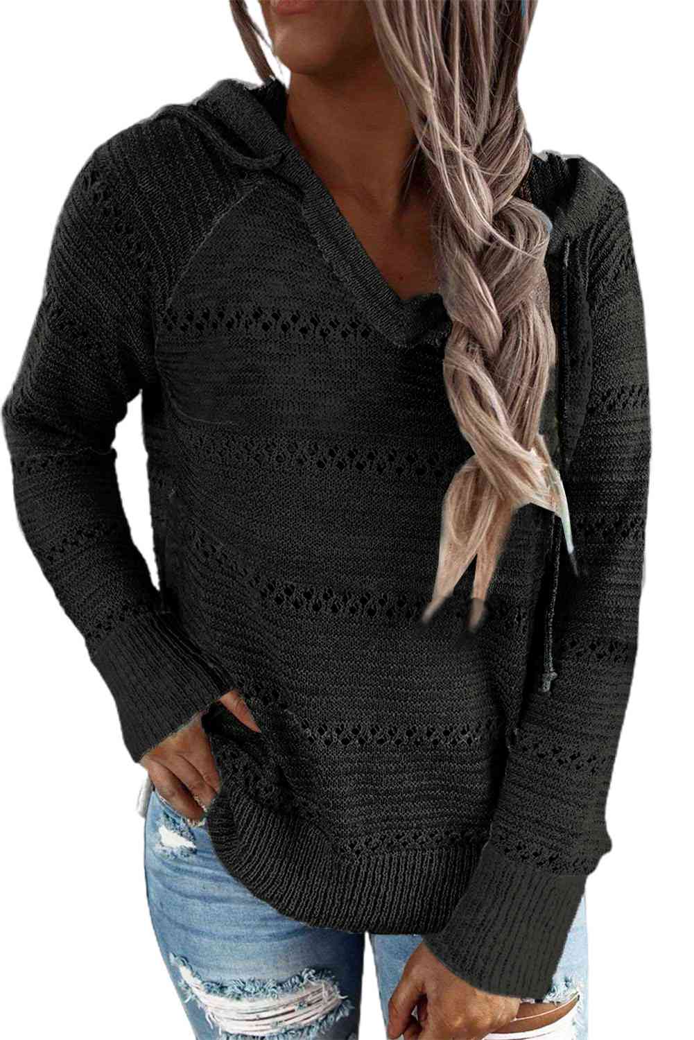 Full Size Color Block Knitted Hoodie