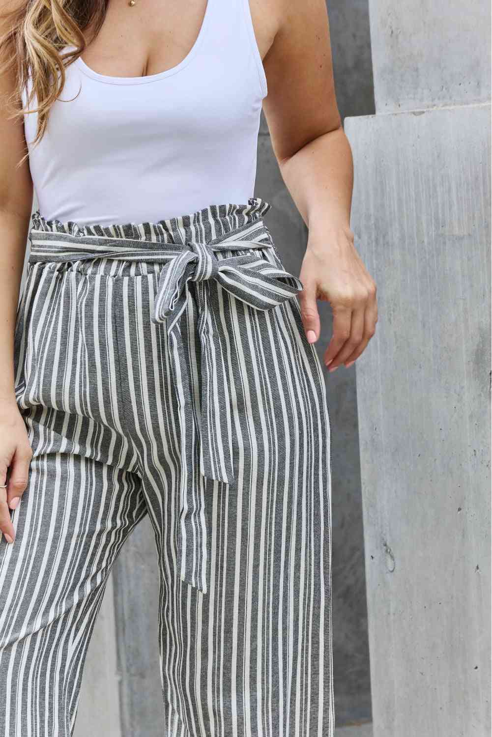 Find Your Path Paperbag Waist Striped Culotte Pants