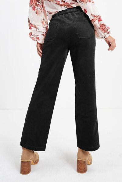 Pocketed Elastic Waist Straight Pants