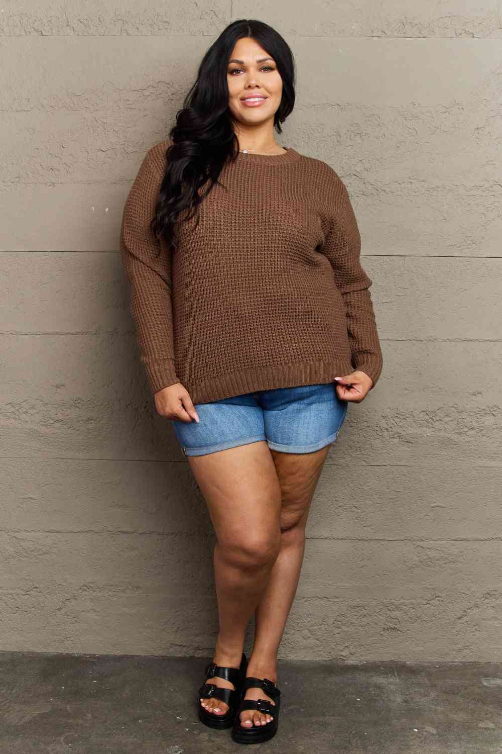 Breezy Days High Low Waffle Knit Sweater