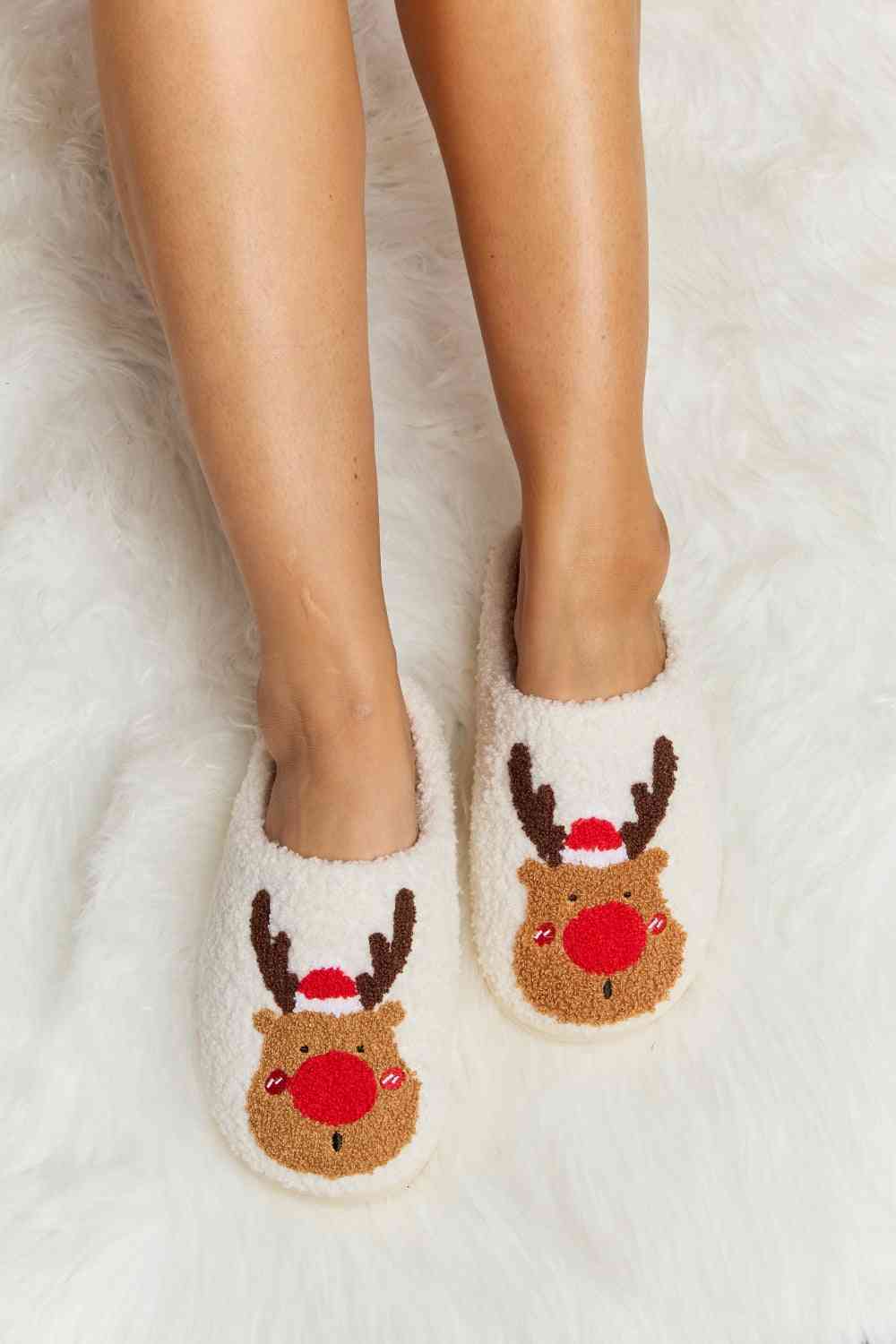 Rudolph Print Plush Slide Slippers