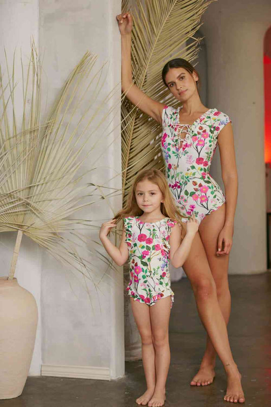 Bring Me Flowers V-Neck One Piece Swimsuit Cherry Blossom Cream