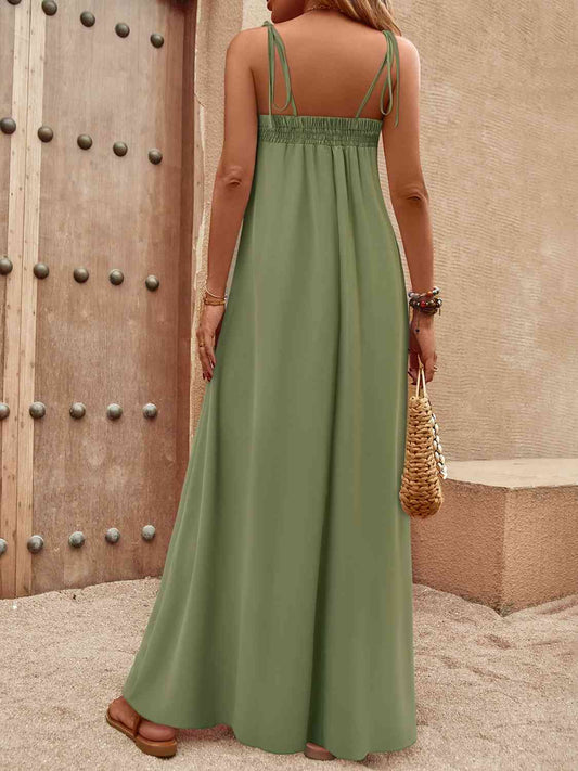 Tie-Shoulder Smocked Maxi Dress