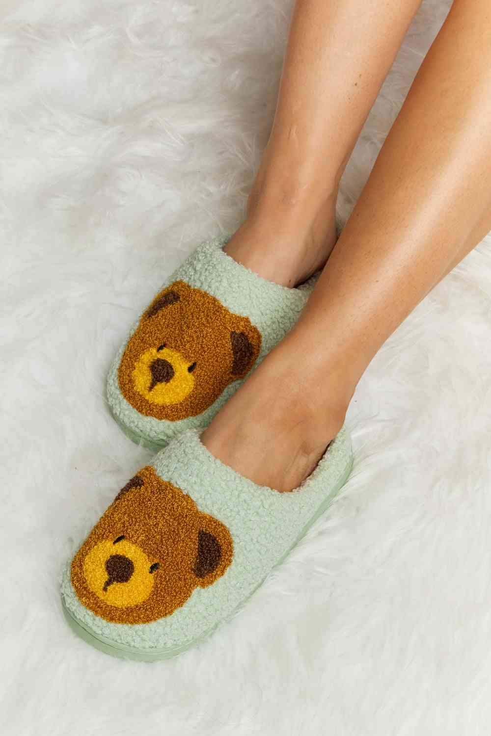 Teddy Bear Print Plush Slide Slippers