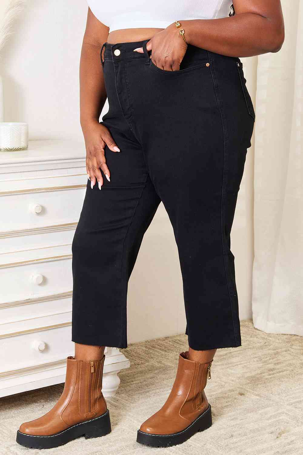 High Waist Wide Leg Cropped Jeans