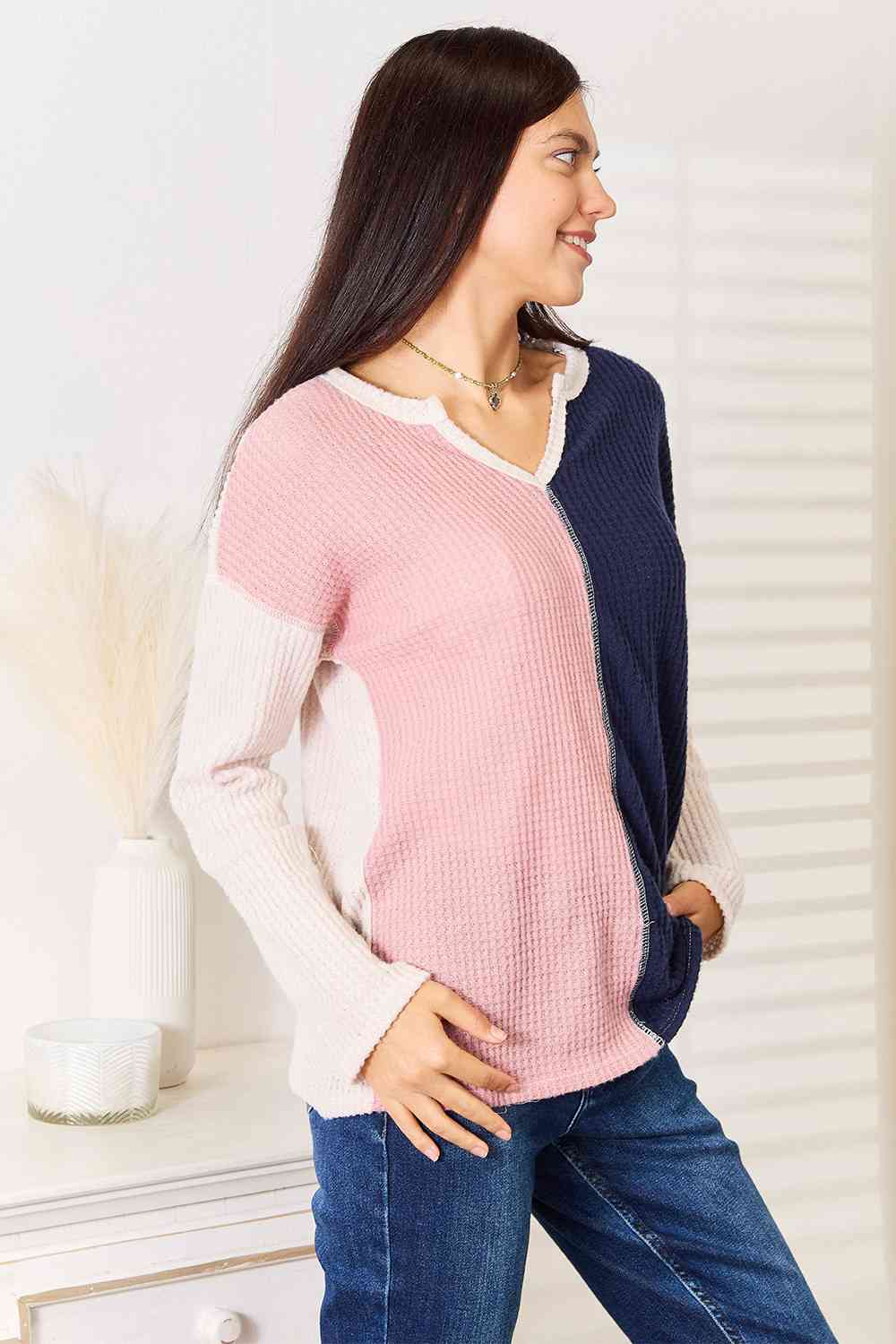 Solid Color Block Contrast Top