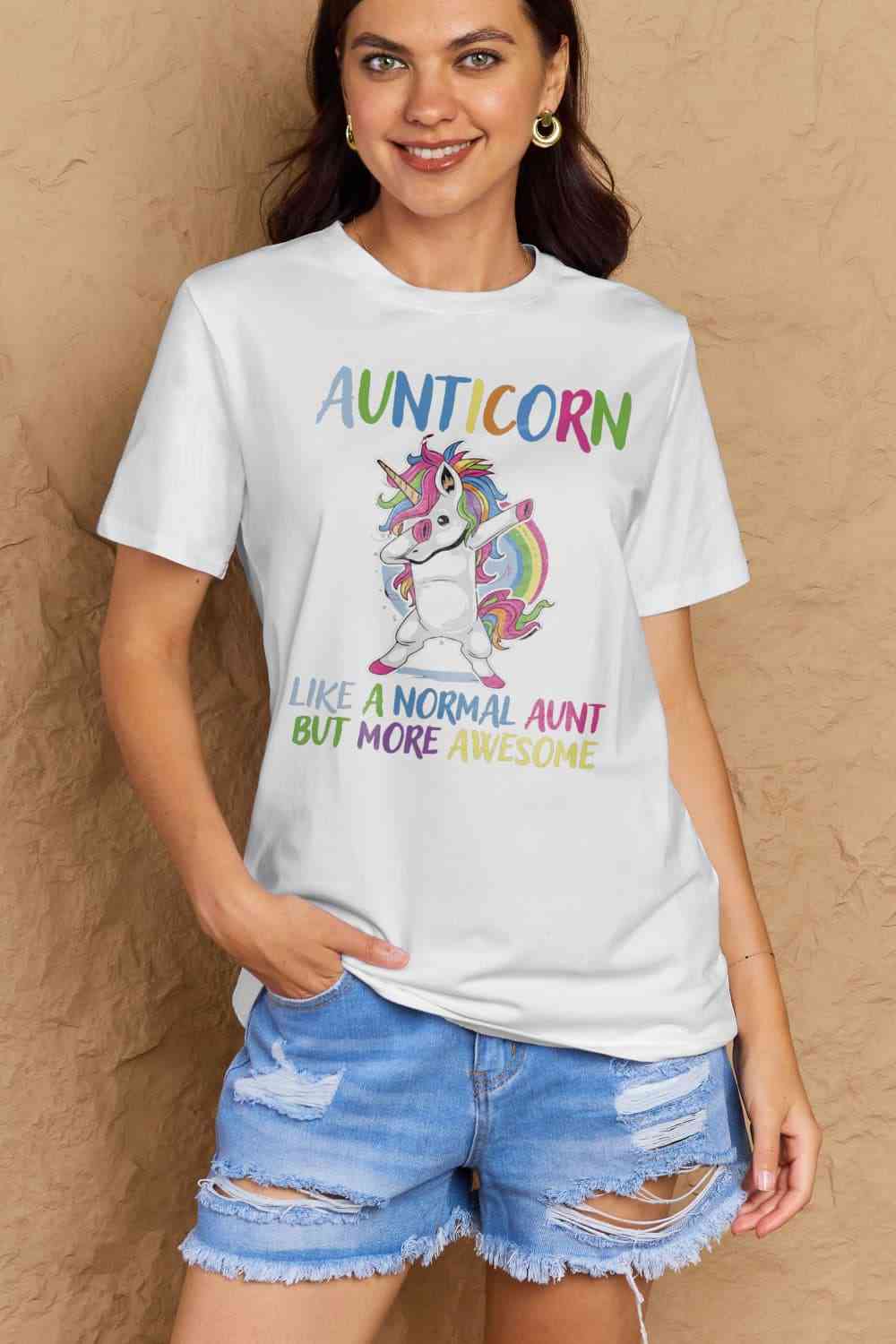 Simply Love Full Size AUNTICORN LIKE A NORMAL AUNT BUT MORE AWESOME Graphic Cotton Tee