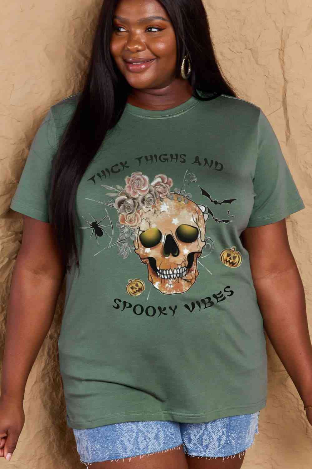 Simply Love Full Size THICK THIGHS AND SPOOKY VIBES Graphic Cotton T-Shirt