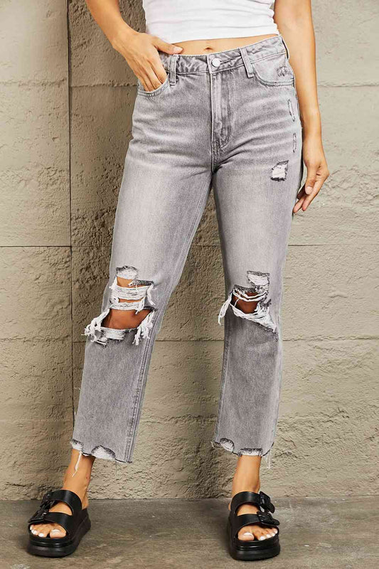 High Waisted Cropped Straight Jeans