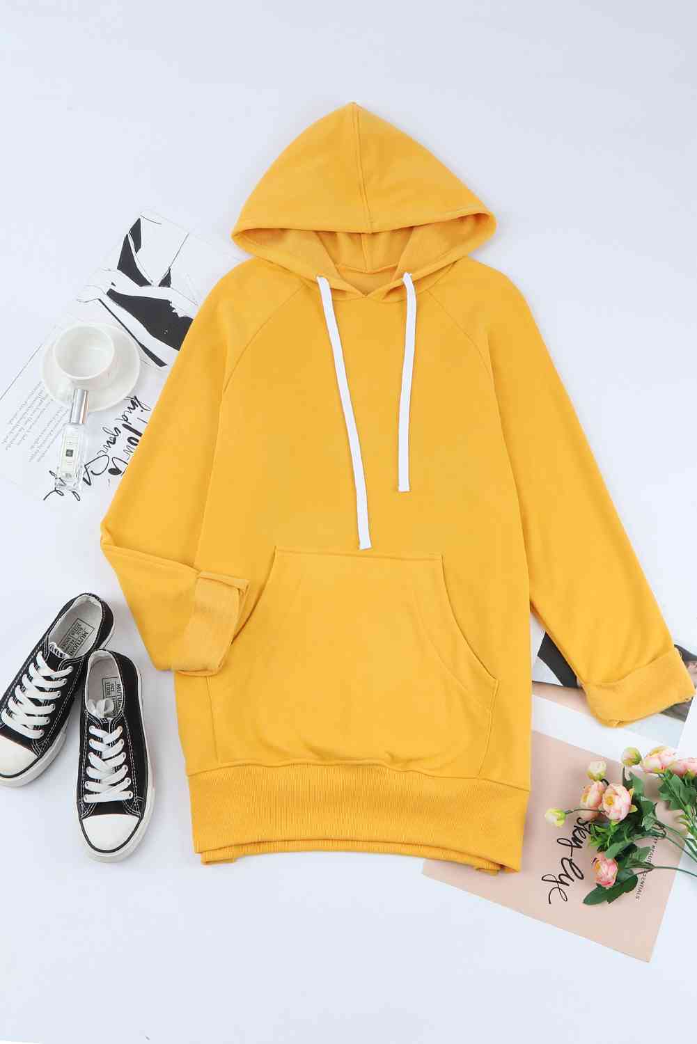 Side Slit Raglan Sleeve Hoodie