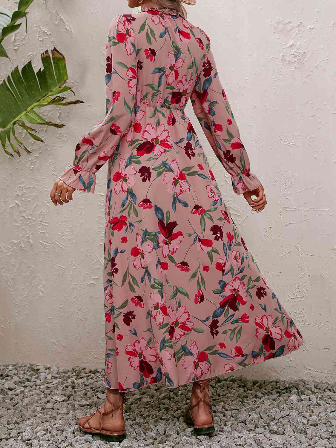 Floral Frill Trim V-Neck Maxi Dress